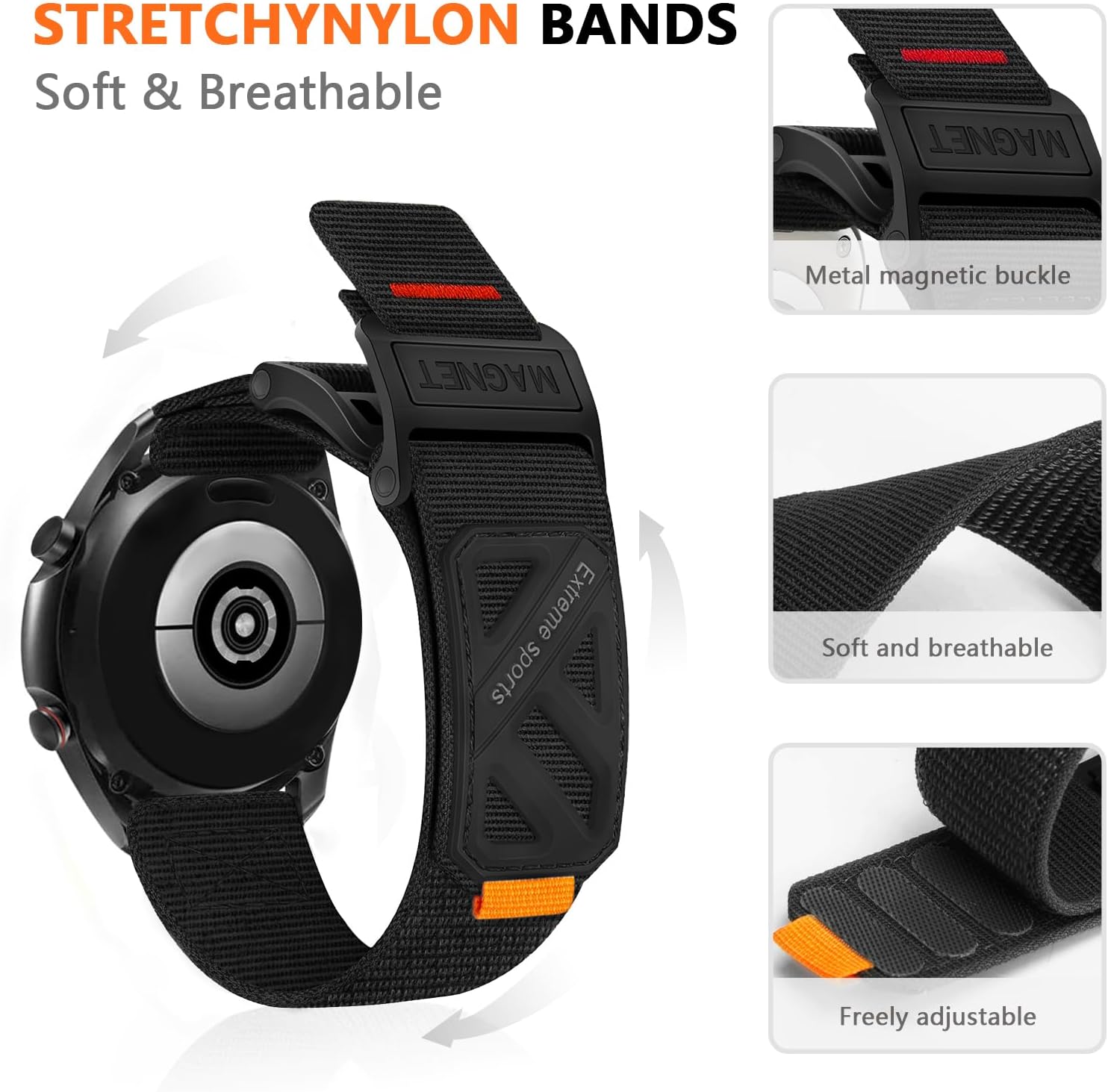 Compatible with Samsung Galaxy Watch 3 45mm/Galaxy Watch 46mm/Gear S3 Frontier/Classic, featuring a 22mm nylon magnetic buckle strap, specifically designed for men.