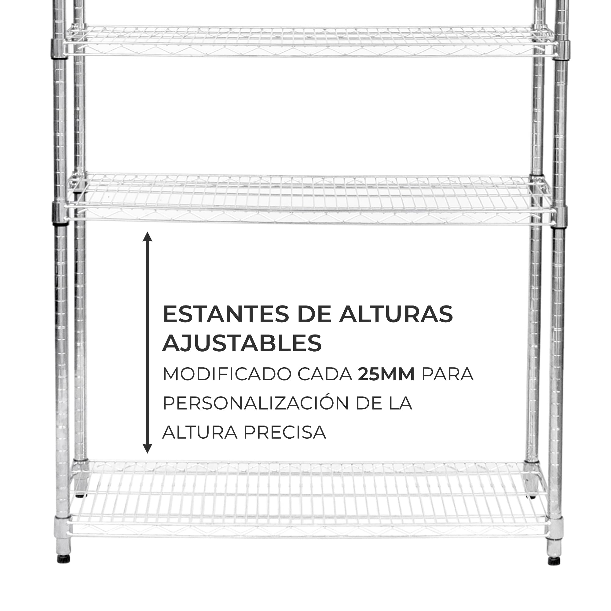 Estantería de Alambre 5 Niveles sin Tornillos Almacenaje Almacenamiento Metálico Acero Carbono Cromado Cocina Oficina Garaje 45x120x180cm con Estantes Ajustables Pies Niveladores Capacidad Peso 1000kg