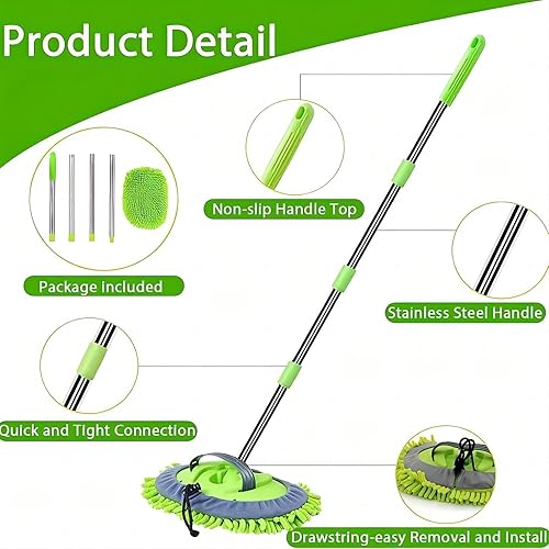 Miniatura 5 de Cepillo Trapeador de Lavado de Autos de 63" con Guante y Mango Largo, Más Adecuado para Lavar Autos, Camiones, SUV, RV, Remolques, Plumero de