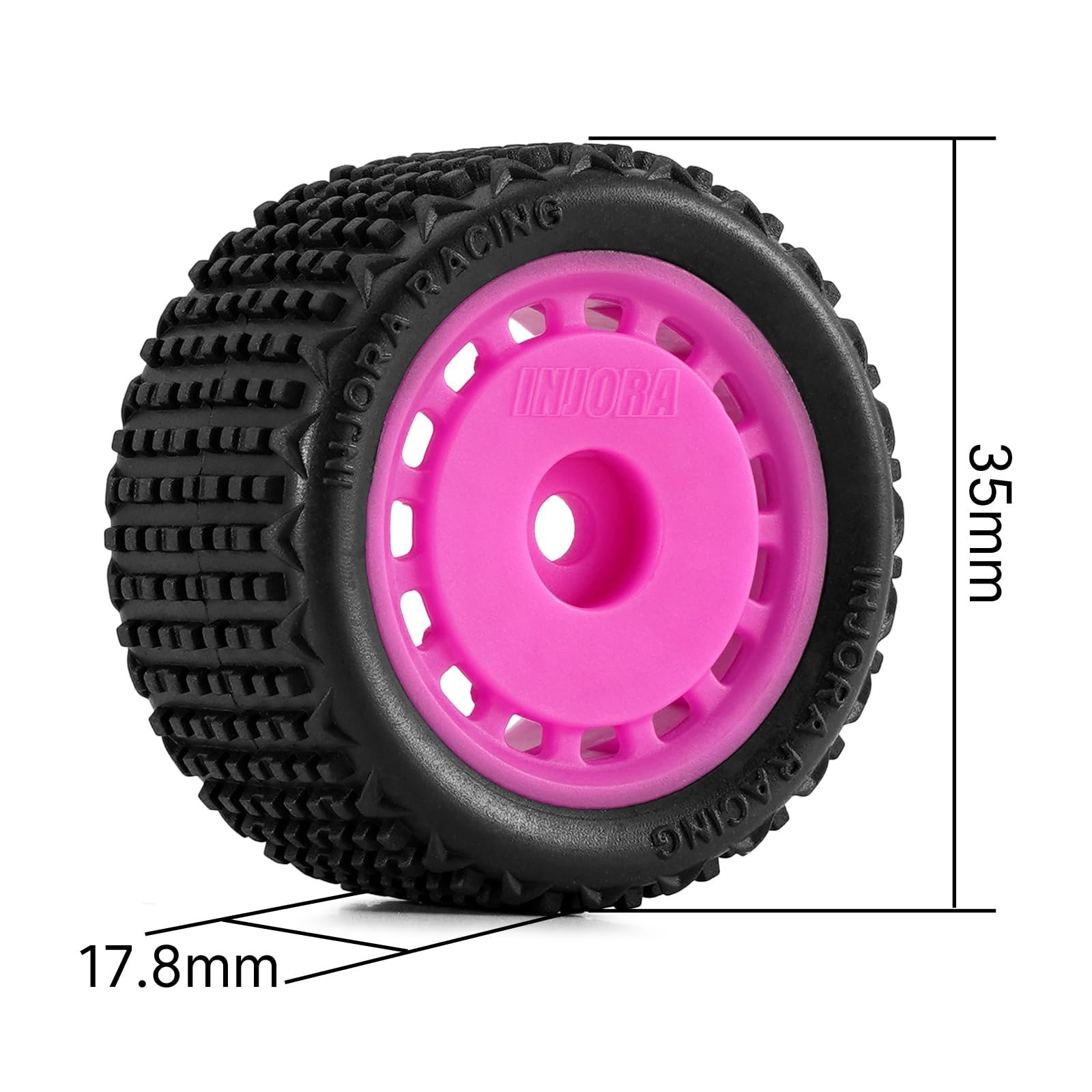 INJORA Pre-mounted Pin Buggy Tires & Wheels for 1/28 Losi Micro-T,4pcs, Magenta - Image 2