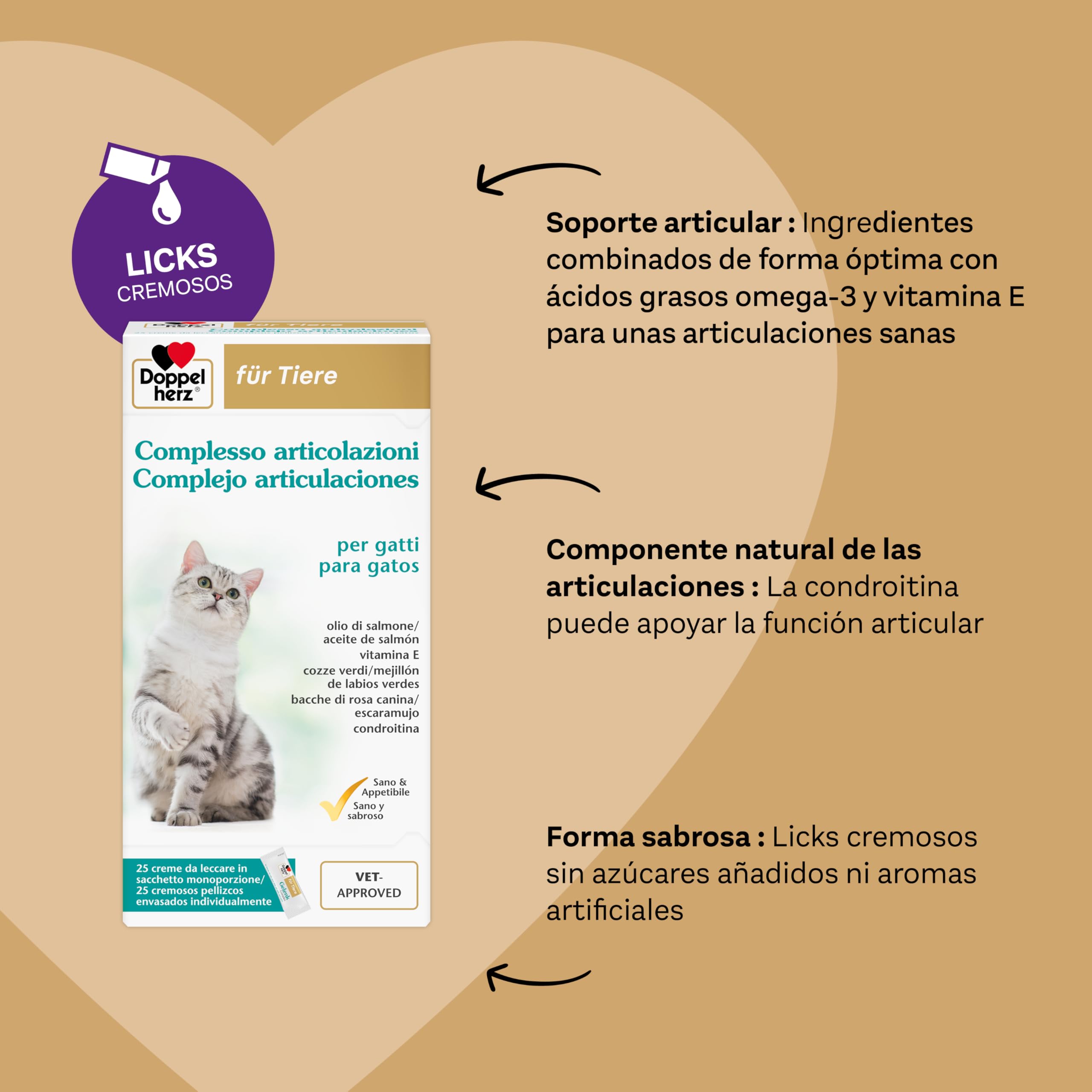 Doppelherz Complejo articulaciones para Gatos, Ayuda al metabolismo de Las articulaciones en Caso de osteoartritis, 25 cremosos pellizcos