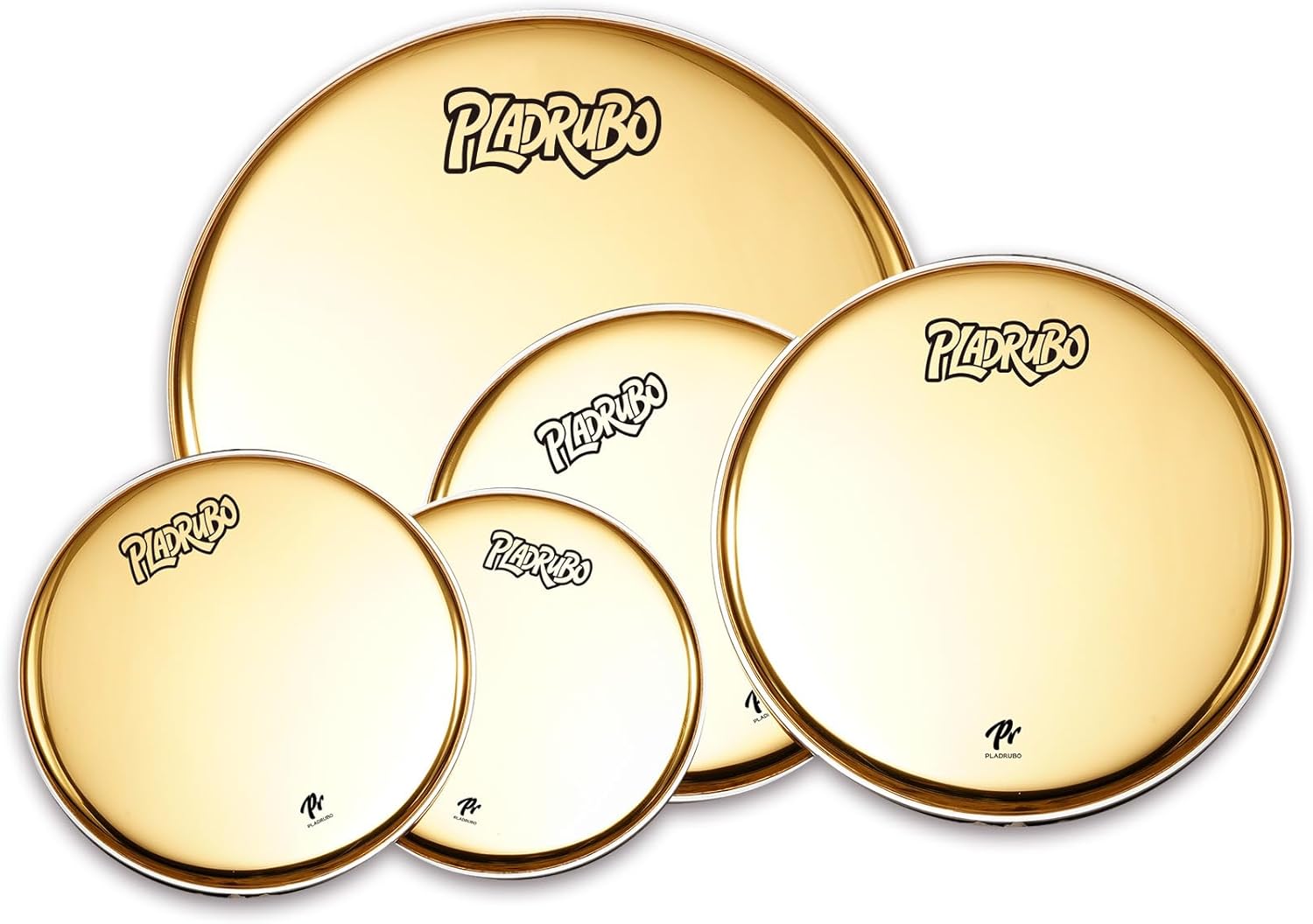 Gold Drum Heads Set 5 Piece Drumhead Pack (10 12 14 16 22) Standard Single Ply Drum Heads for Drum Kit Replacement, Metallic Gold Drum Heads