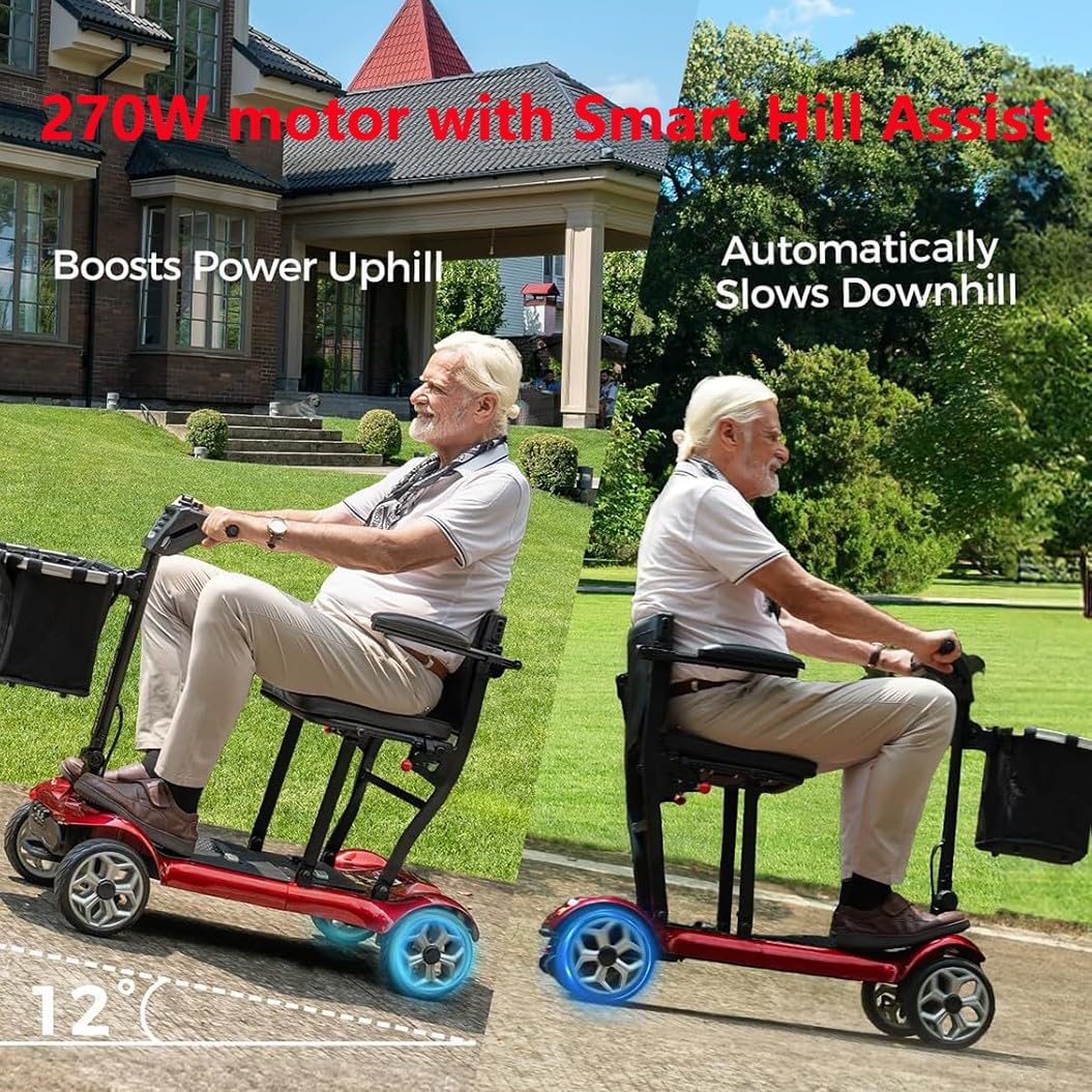 Scooter De Movilidad Portátil,Scooter De Movilidad Plegable De 4 Ruedas,Scooters De Movilidad Para Adultos,Scooter Eléctrico,Con Cargador Y Cesta Incluidos,Para Adultos Mayores 10ah