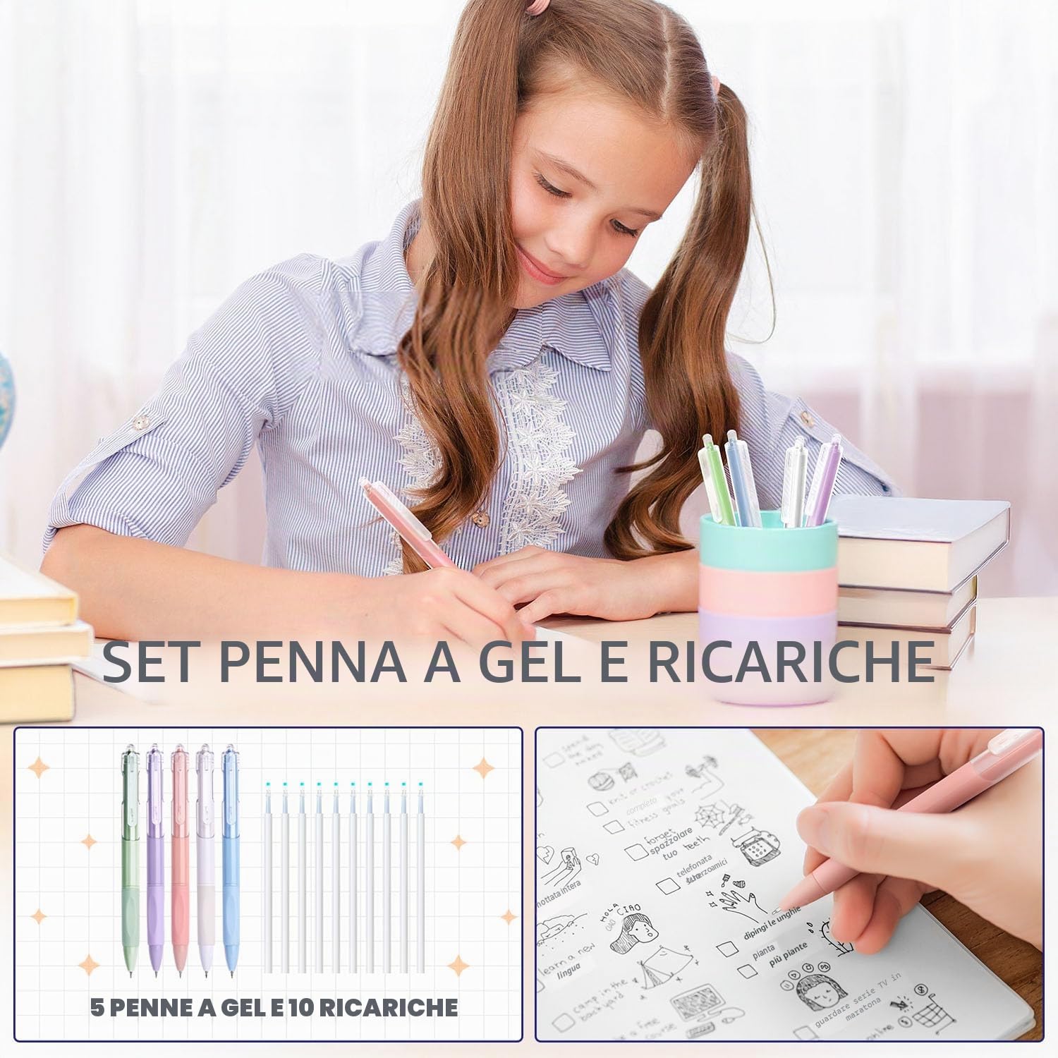 120 Pezzi Forniture Scolastiche con 12 Evidenziatori Pastello, 6 Penne Gel Colorate e 5 Nere, 6 Portamine, Set di Cancelleria per Scuola e Ufficio