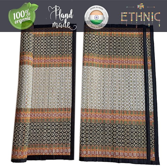 Image of CRAFT OF INDIA Handmade Korai Pai Kusha Grass Pooja Aasan Sitting Floor Mats (Black, 1.5X1.5 ft (2pcs Combo))