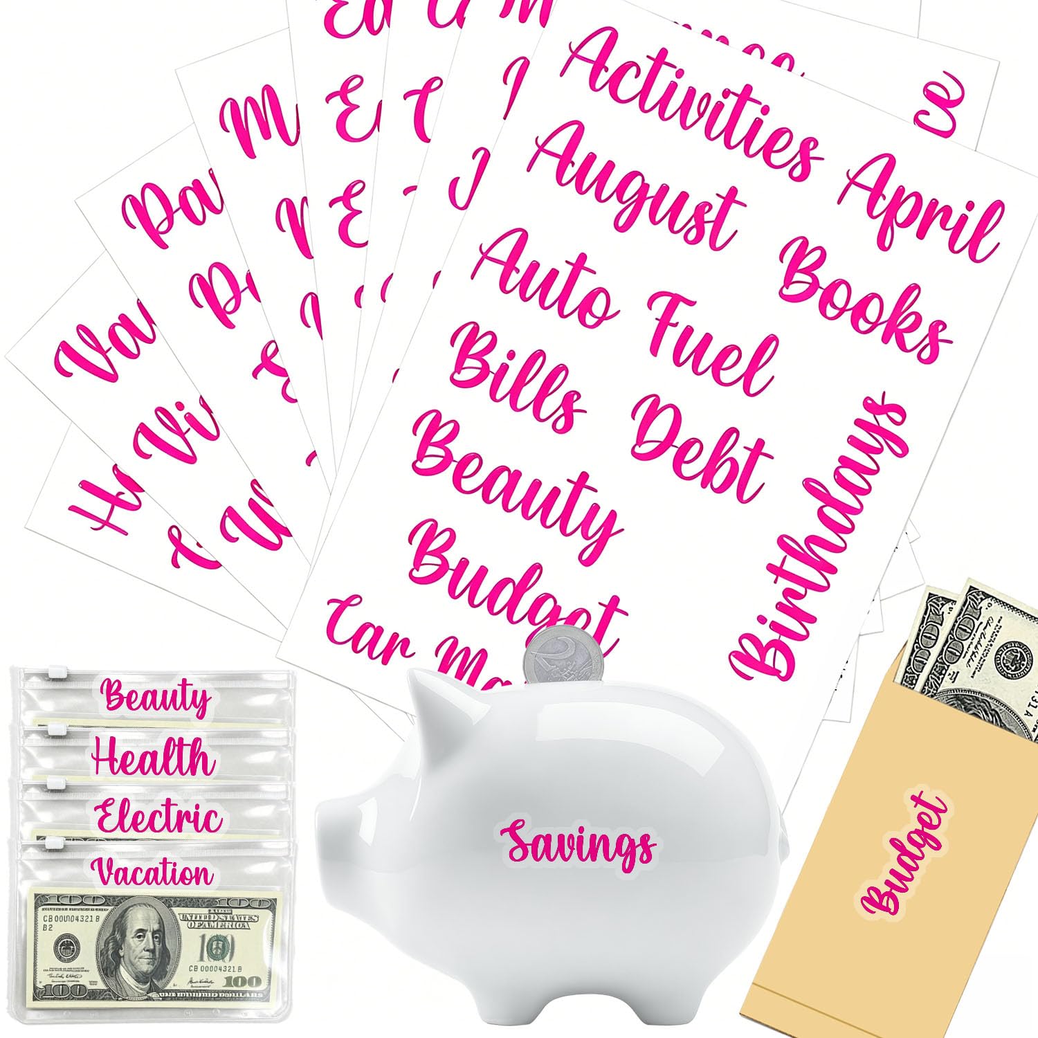 Budget Stickers for Cash Envelopes, Mageeki 80 Cash Envelope System Budget Binder Label Stickers, Vinyl Decals for Money Organizer Wallet & A6 Cash Binder & Finance Planner (Pink) โ image 1