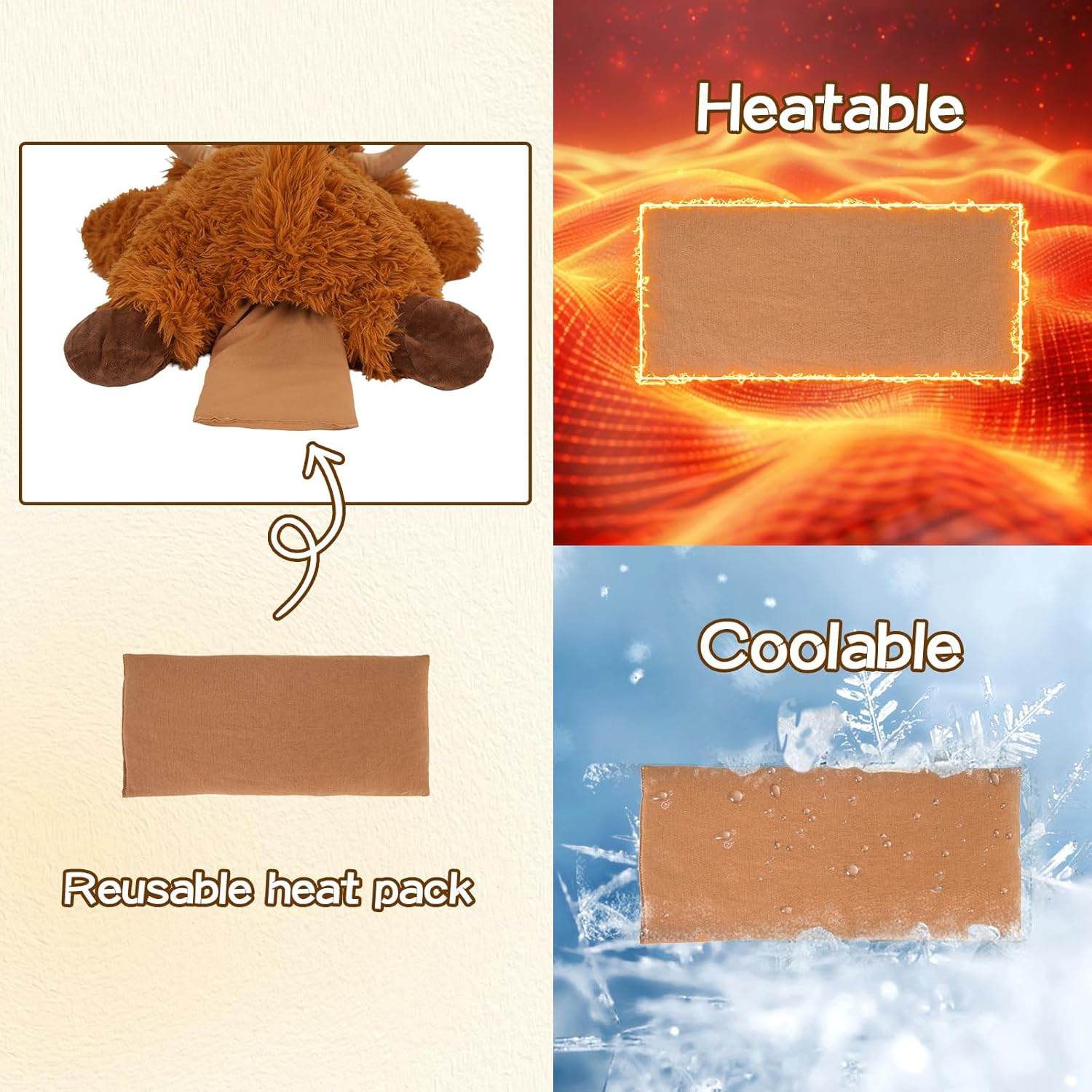 26" 5 Lbs Weighted Stuffed Animals Highland Cow, Heatable and Coolable Weighted Plush with Microwavable Heating Pad,Removable Soft Washable Cute Plushie Pillow Toy Gifts for Adults and Kids