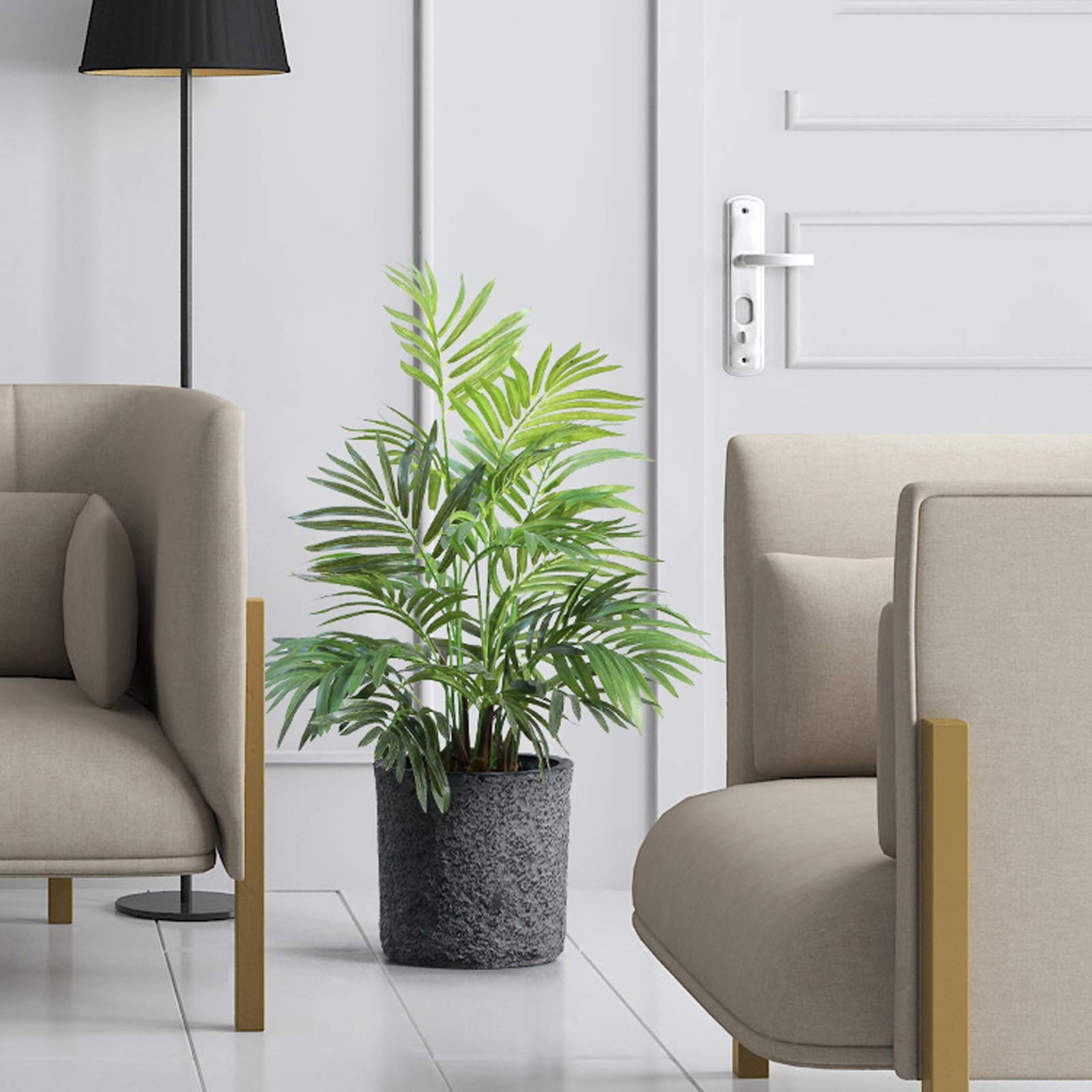 Piante finte 39,4" Pianta artificiale di palma con vasi di fiori grigi Decorazione Regalo perfetto per l'inaugurazione della casa Design ultra-reale, Piante artificiali verdi per la decorazione domest