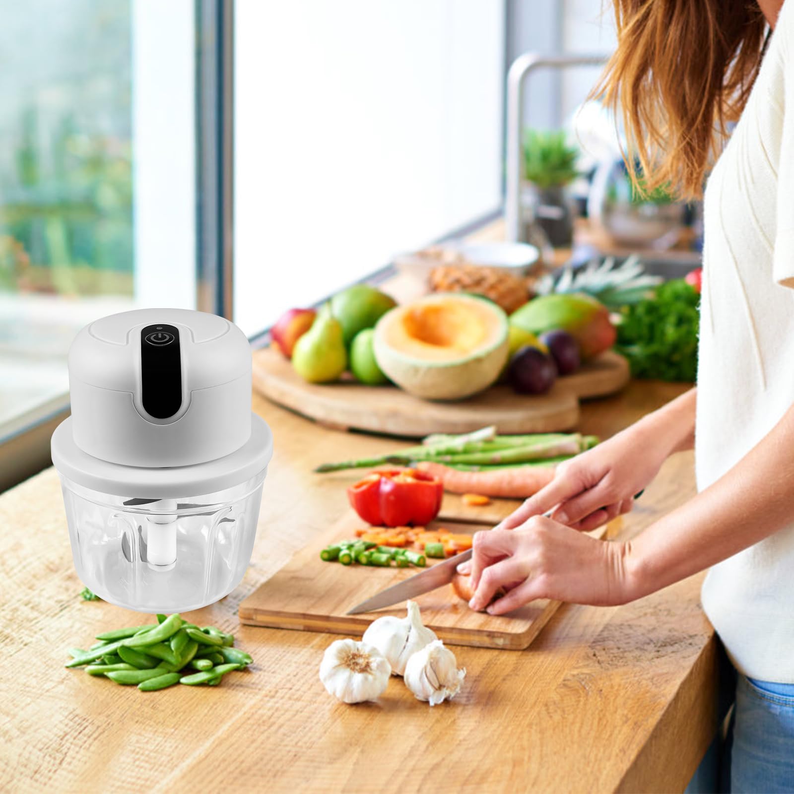 Zerkleinerer Elektrisch Mit USB-Anschluss, Mini-Küchenmaschine 100ml, 250ml, 300ml, Elektrischer Gemüseschneider Mit 3 Scharfen Klingen, Multizerkleinerer Knoblauchpresse Für Fleisch, Obst, Gemüse