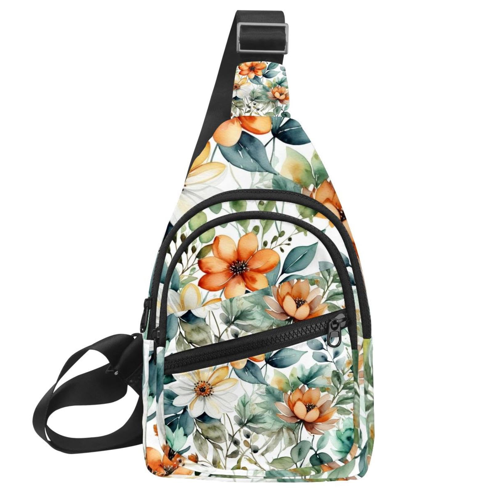 Mochila cruzada Multicolor 14 con estampado botánico de hojas verdes 7
