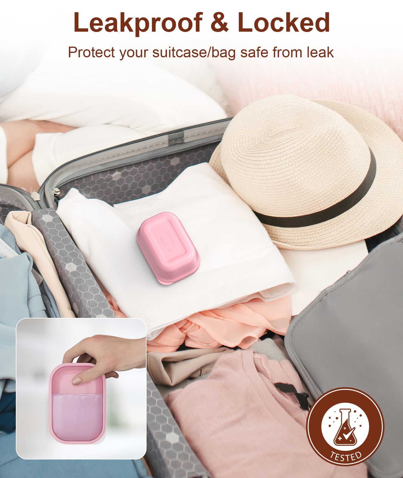 Quatish Leakproof Soap Dish with Lid & Draining Layer, Shatterproof Travel Bar Soap Holder Case Container, Portable Travel Size Toiletries Essentials for Camping, Gym, Bathroom, Pink