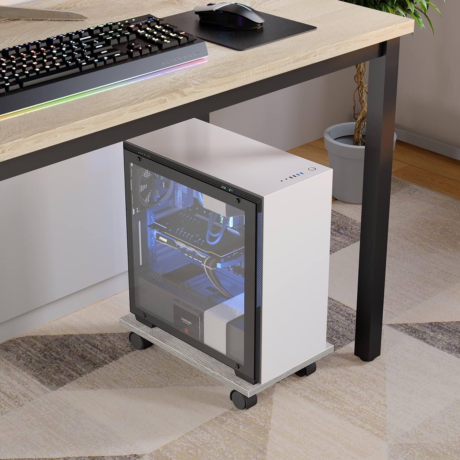 Bestier CPU Stand Computer Tower Stand Cart Floor PC Stand CPU Holder with 4 Caster Wheels Under Desk (Rustic Brown) : Office Products