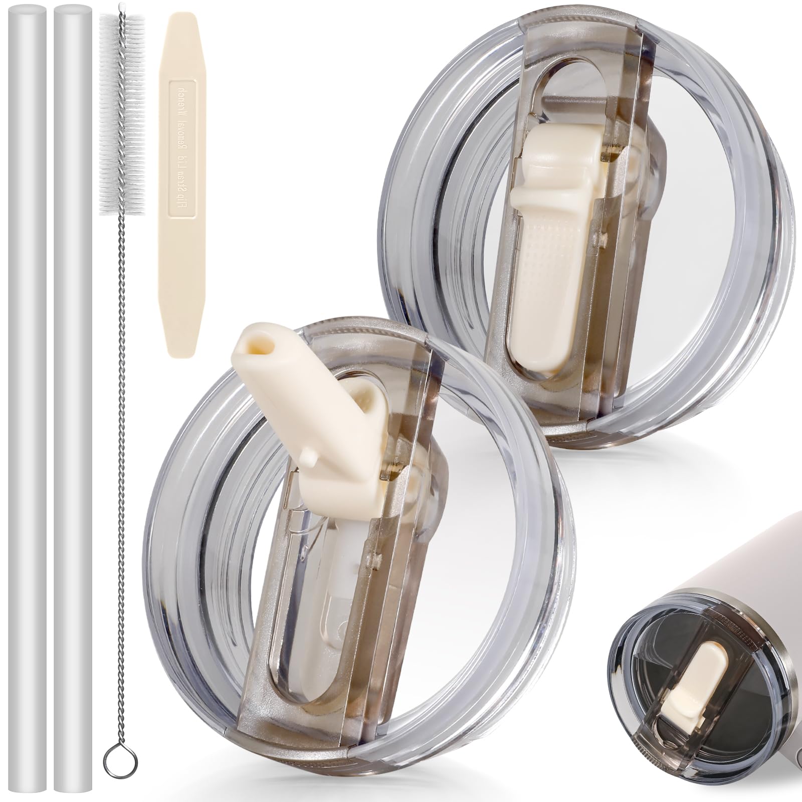 ANTAND 30 oz Flip Straw Leakproof Lid for Stanley Cup Accessories, 2 Pack Detachable 30oz Tumbler Lids Replacement for stanley lid, Spill Proof Covers for Stanley Quencher H2.0 ProTour (Cream,Cream)