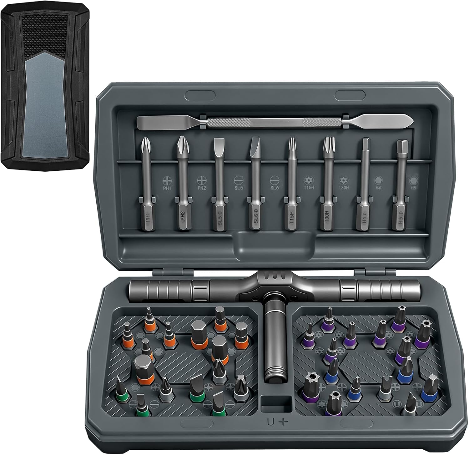 43 in 1 Magnetic Ratchet Screwdriver Set, DIY Ratchet Screwdriver Set, Multi Bit Magnetic Drive Set with Detachable Ratchet Handle, Portable Gray Repair Tool Kit for Furniture, Computer, Bicycle