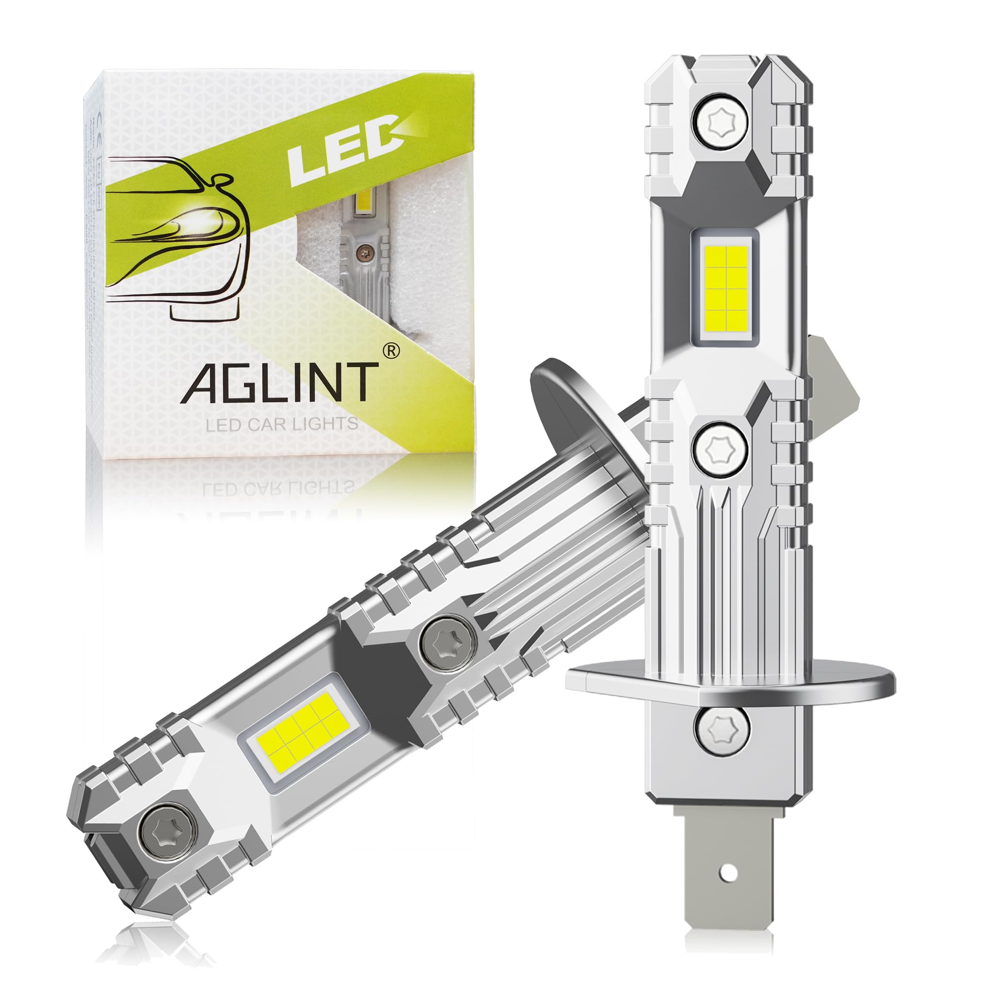 AGLINT H1 LED Koplampen – 60W CSP-chip, 500% Helderder, 1:1 Halogeenformaat – 6500K Xenonwit – Set Van 2 Lampen, 12V