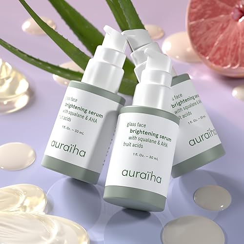 Auraiha Glass Face Brightening Serum - Con escualano y ácidos frutales AHA - Adecuado para pieles sensibles - Vegano, libre de crueldad, sostenible