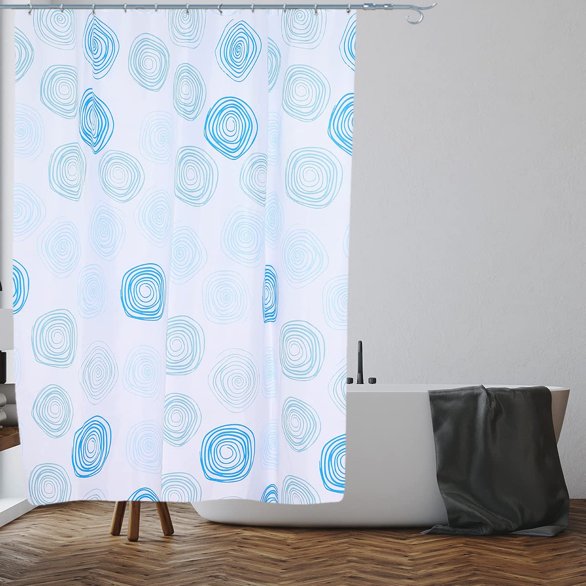 VIROSA Blue Circles Shower Curtain for Bathroom Anti Mould Mildew Resistant, W 70.9" x L 70.9" (1 Panels)