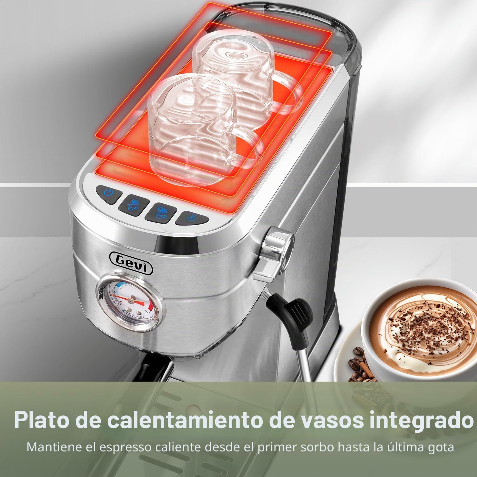 Gevi Cafetera espresso comercial y cafetera profesional de 20 bares con espumador de leche, cafetera espresso de acero inoxidable para el hogar, máquina compacta de capuchino