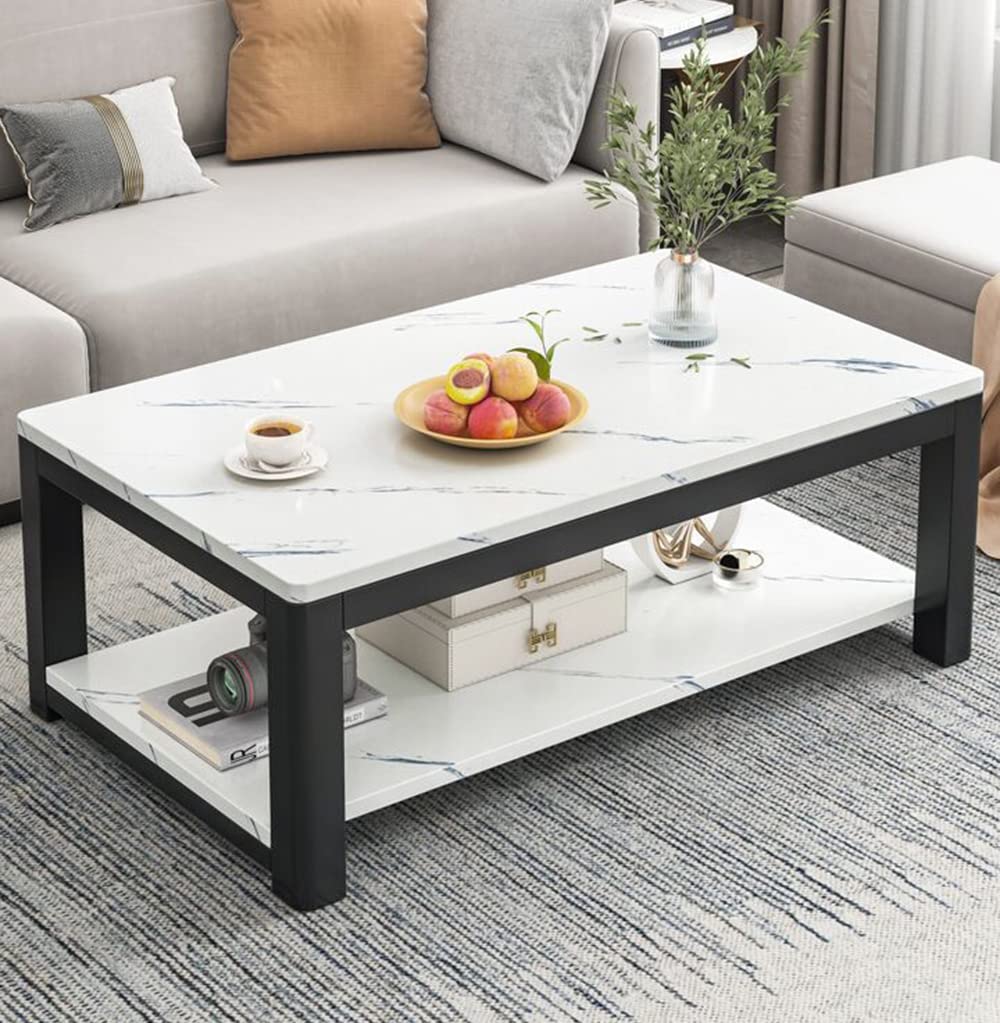 UBP Coffee Table，Modern Square 2 Tier Tea Table ，Wood Tabletop Decor，Balcony Tea Table，for Living Room Home Office (H236C-White)