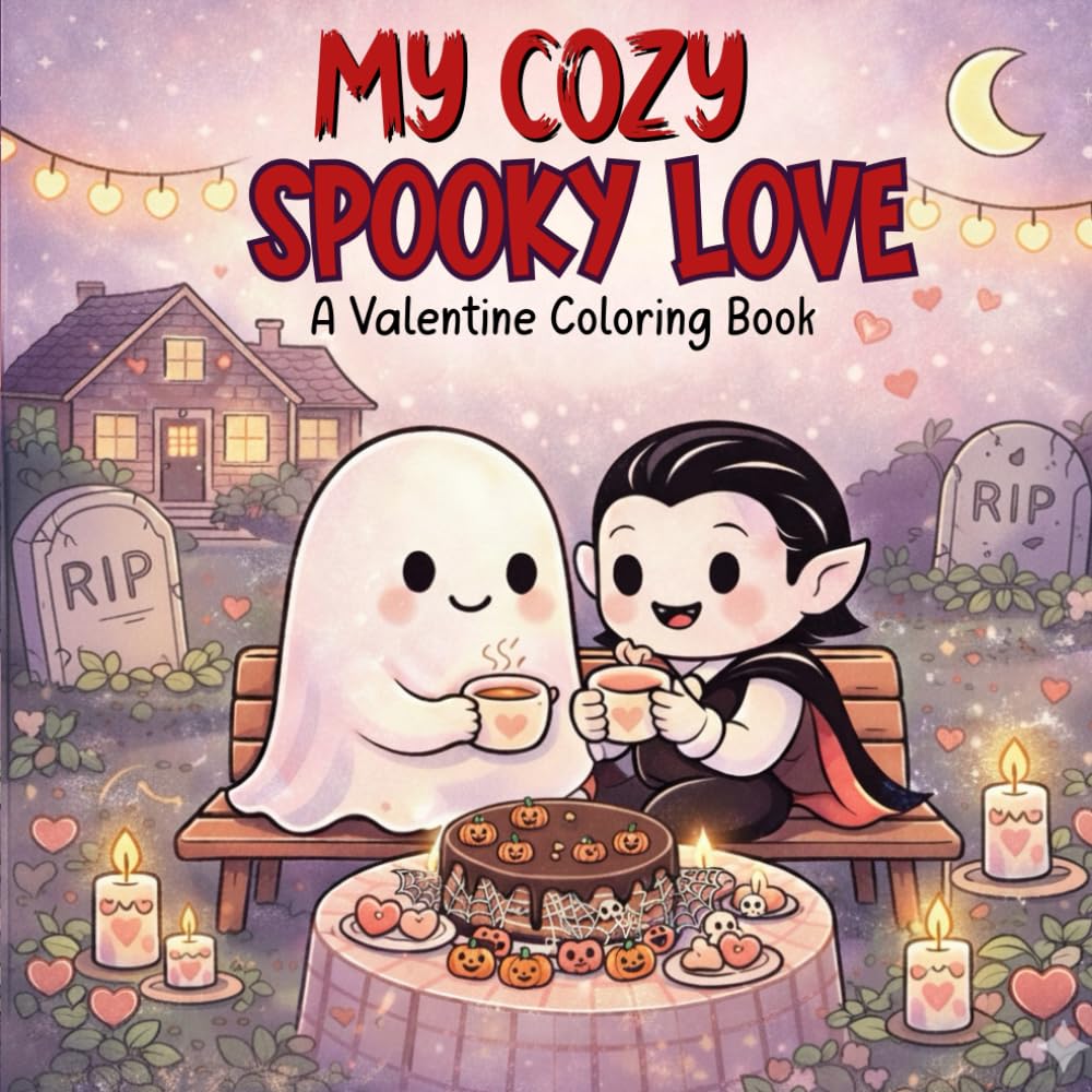 My Cozy Spooky Love: A Valentine Coloring Book – Livre de coloriage cozy spooky avec fantômes et monstres mignons