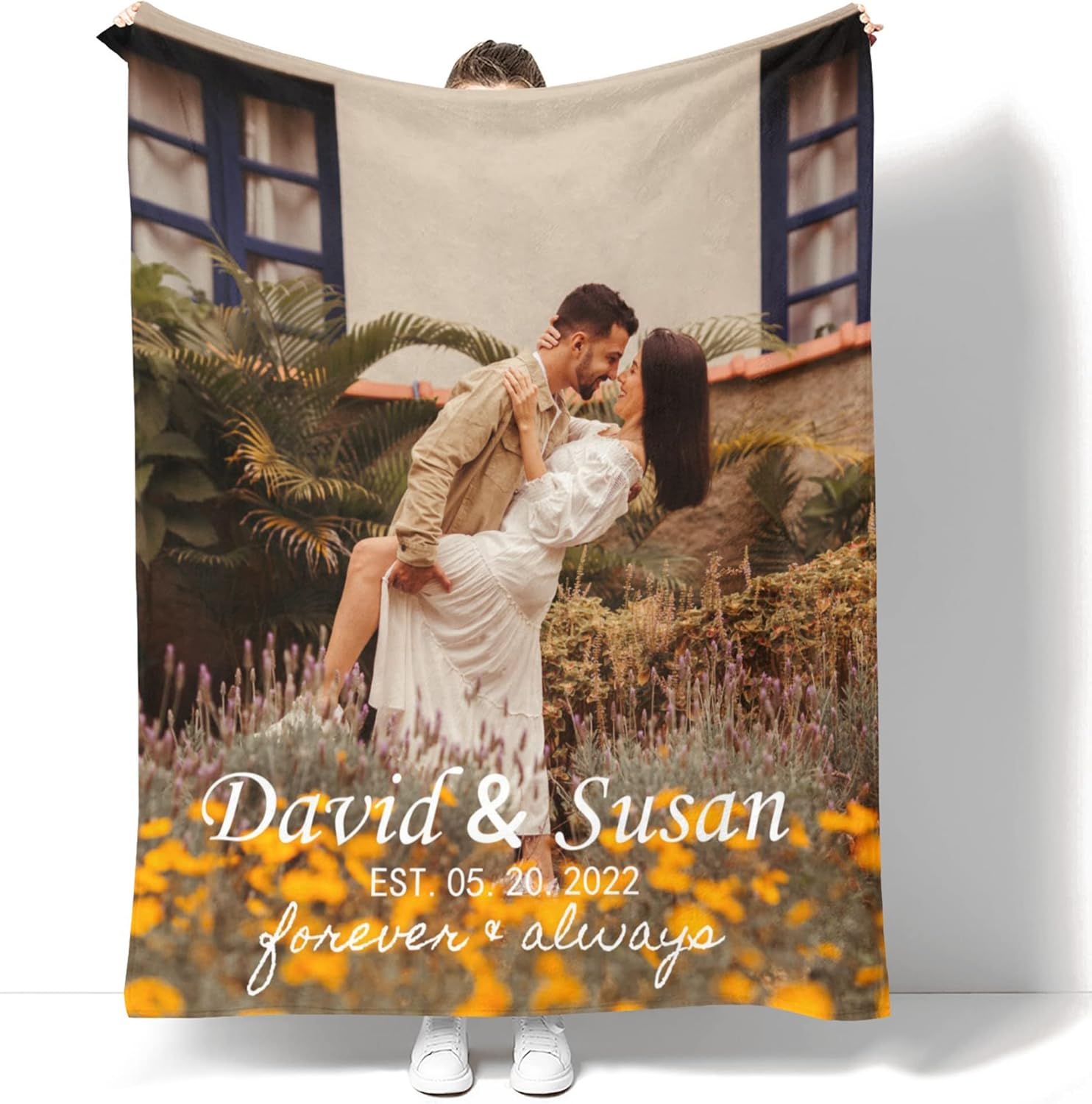 Customized Blankets with Text Photos for Couples Lover Personalized Picture Collage Blanket, Custom Memory Blanket Keepsake Couple Photo Blanket Birthday Valentines Memorial Gift