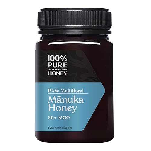 Manuka Honey New Zealand - MGO 50+ Miel multifloral de Mênuka, 100% pura de Nueva Zelanda cruda de Mênuka de Nueva Zelanda, 17.6 onzas (17.64oz)