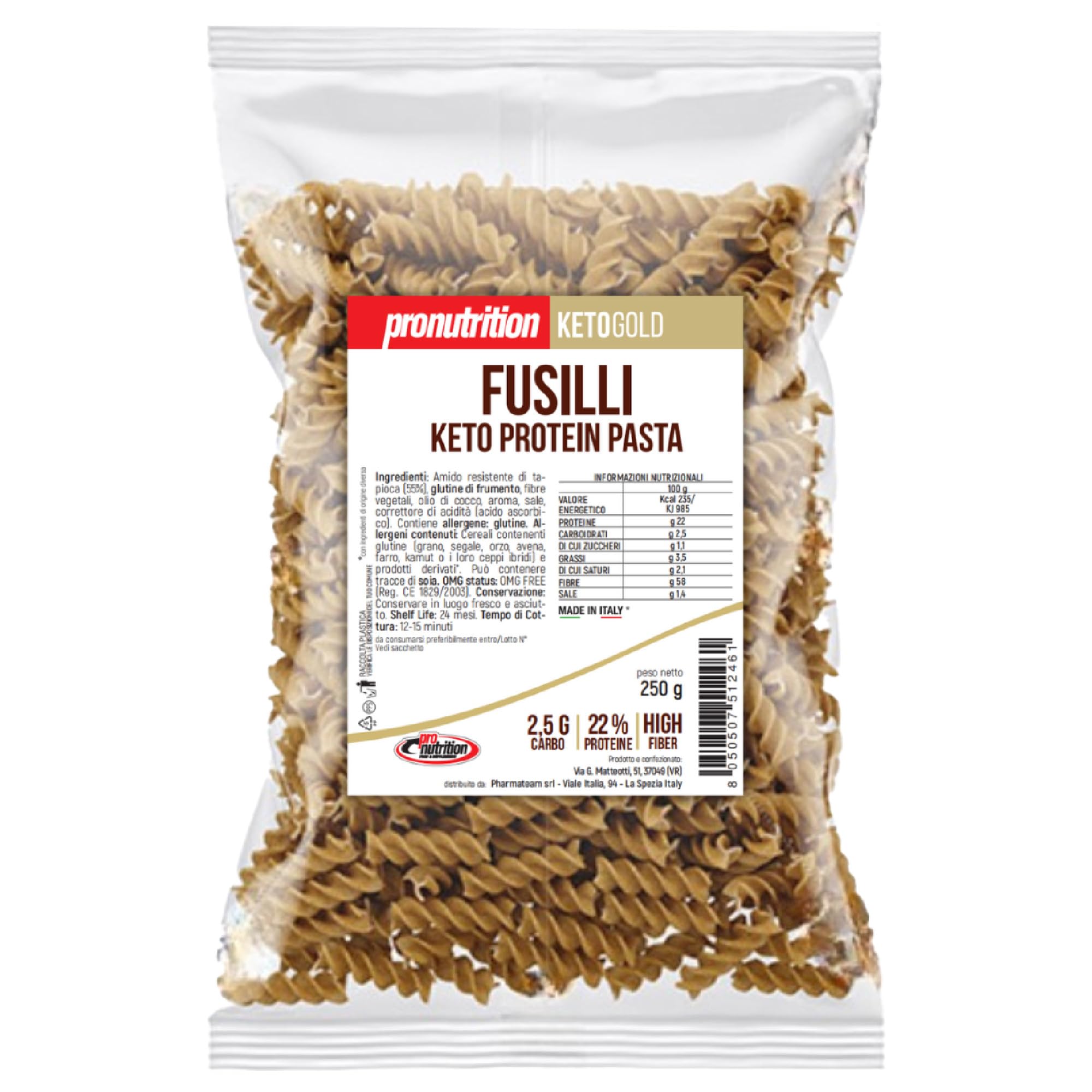 ProNutrition Pasta Keto (250 g, Fusilli) – Pasta proteica a ridotto contenuto di carboidrati – Ideale per diete keto, proteiche e low carb – Made in Italy