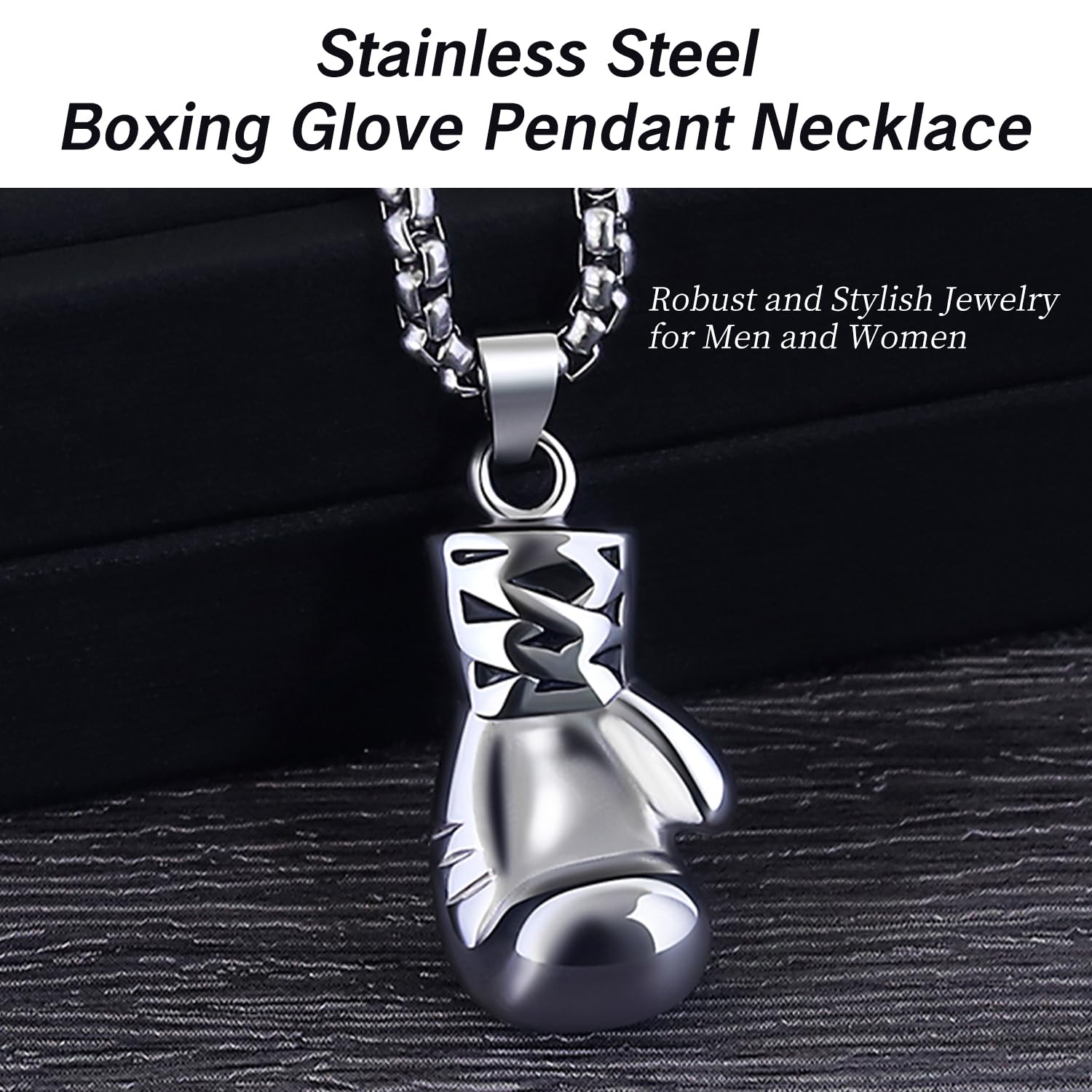 Boxing Necklace for Men Stainless Steel Glove Pendant Gloves Chain Jewelry Charm Boxing Glove Pendant Necklace for Men Punk Style Boxing Glove Chain, Silver