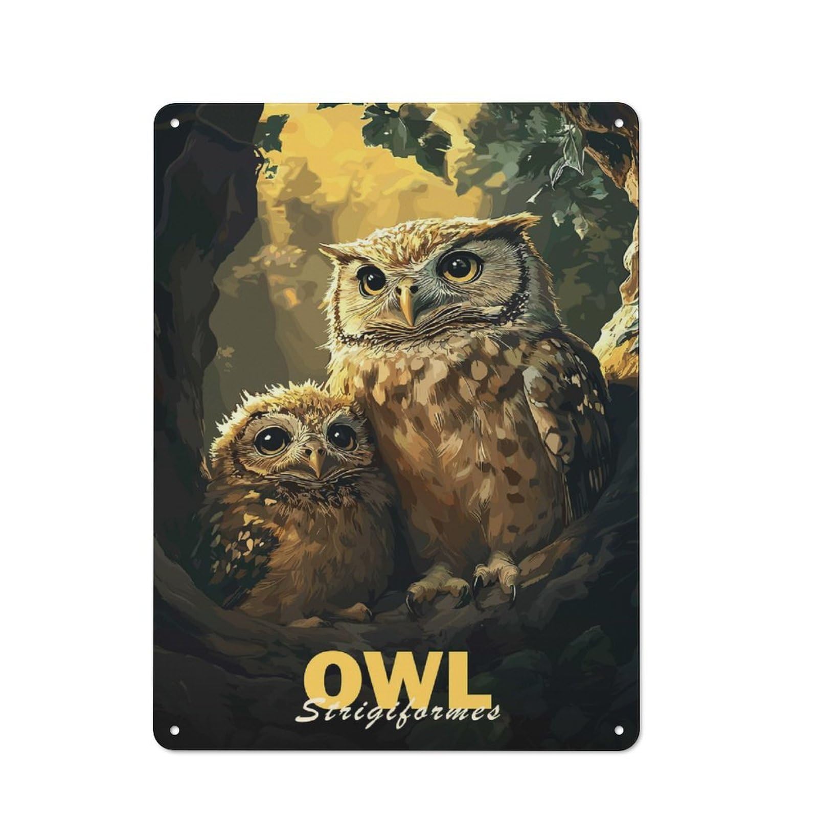 Junmoney Owl Family Portrait 40X30cm Industrial-Style Tin Sign With For Hallway Wall, A Metal Wall Feature For A Newly Arranged Hallway
