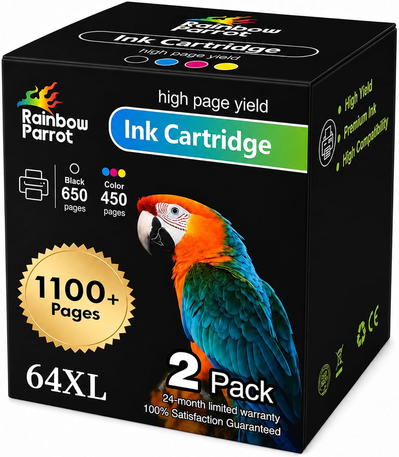 64XL Black and Color Ink Cartridges for HP Printers, Replacement Ink Compatible with Envy Photo 7855, 7858, 7800 & 7155, 2 Pack