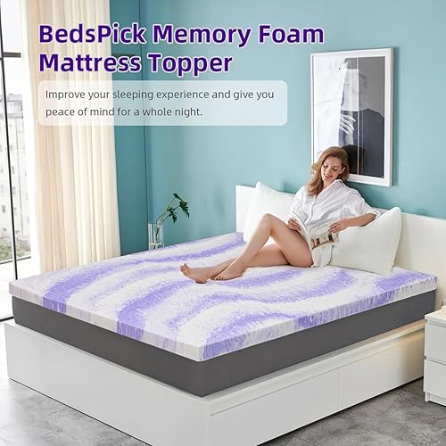 Miniatura 5 de BedsPick Cubrecolchón de espuma viscoelástica Queen de 2 pulgadas, con infusión de gel, cubrecolchón de espuma suave para aliviar la presión