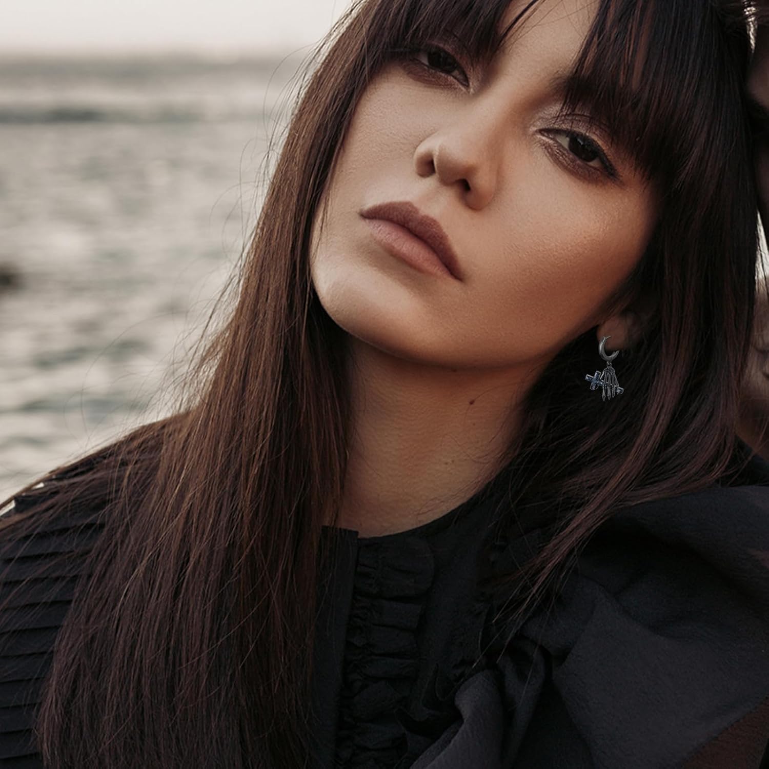 OHAYOO Skeleton Hand Earrings 925 Sterling Silver Skull Huggie Hoop Earrings Halloween Drop Dangle Earrings Gothic Jewelry Gifts for Women Men - Image 3