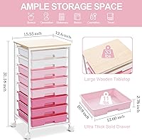 Vista 6 de Rolling Cart with Drawers,Storage Cart with 8 Drawers and Wooden Tabletop,Utility Cart for Living Room,Classroom, Bedroom,Bathroom,Dorm,Office,Rose