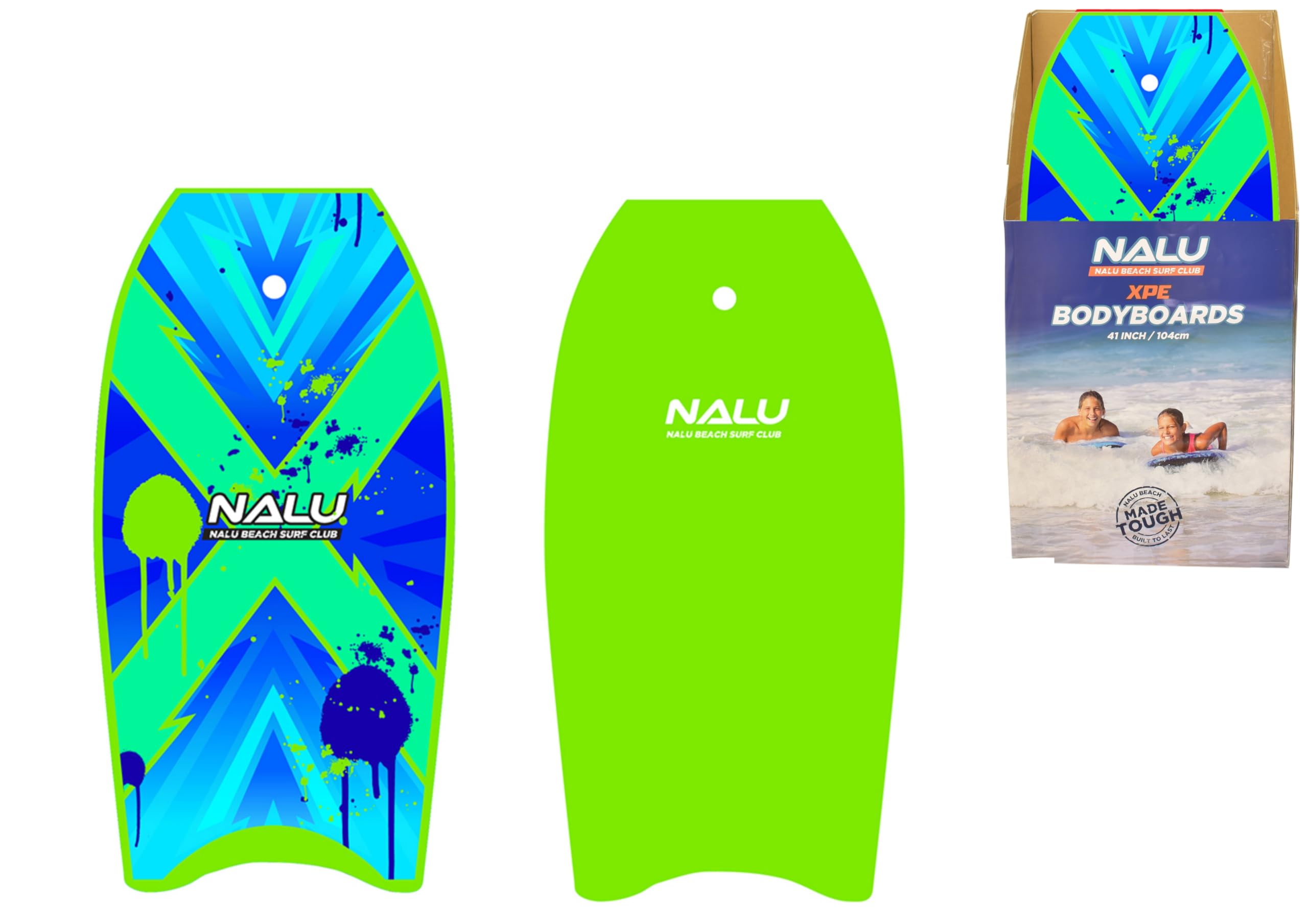 Nalu Bodyboard Cross Bodyboard en EPS avec laisse et bouchon Vert 104,1 cm