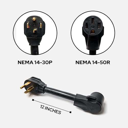 Miniatura 3 de NeoCharge NEMA 14-30P a 14-50R Cable adaptador de cargador EV de alta resistencia - Adaptador de conversión de secadora de 30 amperios a 50 amperios