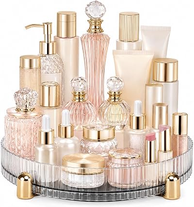 ROWNYEON 360-Degree Rotating Makeup Organizer, 28 cm Double-Layer Cosmetic Storage, Spinning Vanity Tray for Skincare, Perfume (Clear 1 Tier (11.02"))