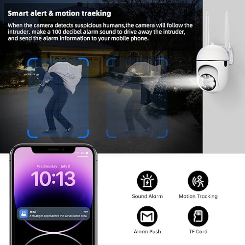 Miniatura 4 de EVERSECU Cámara de seguridad PTZ WiFi con cable 1080P para exteriores, 2.4G y 5GWiFi, seguimiento automático, audio de 2 vías