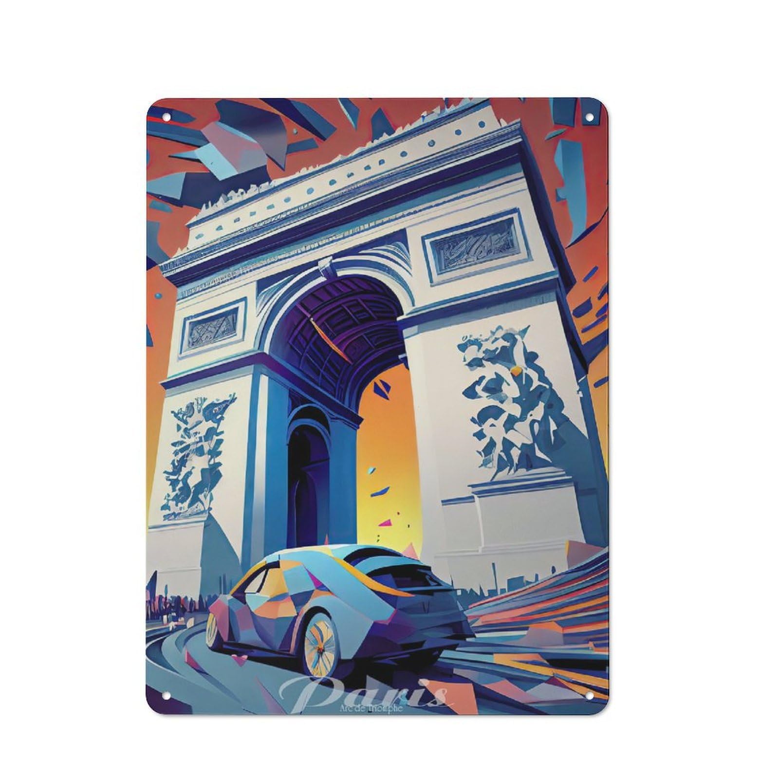 Junmoney Paris Arc De Triomphe 3 Tin Wall Plaque 40X30cm With For Living Room Or Hallway, For Garage, Workshop And Man Cave Decoration