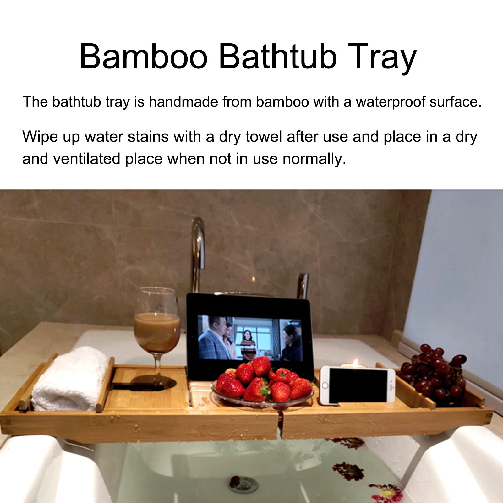 Bandeja de bañoBandeja de baño de 29 a 41 Pulgadas, Soporte expandible para Bandeja de bañera de bambú, Estante Antideslizante para bañera con Pata de Mesa Plegable, Mesa Plegable multifunci