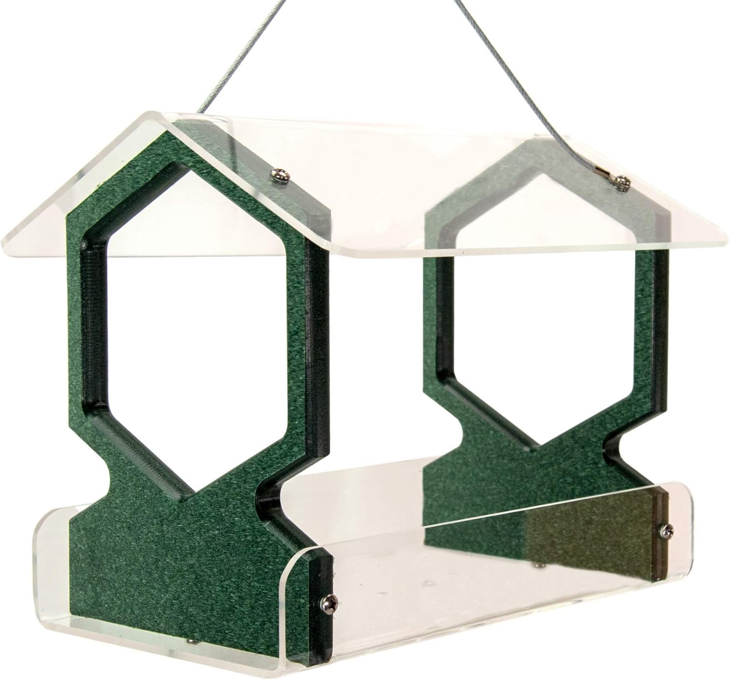JCs Wildlife Geometric Poly Lumber and Acrylic Hanging Bird Feeder with Roof - Holds 3 Cups of Bird Seed - Great for Your Backyard Bird Feeding Garden (Green)