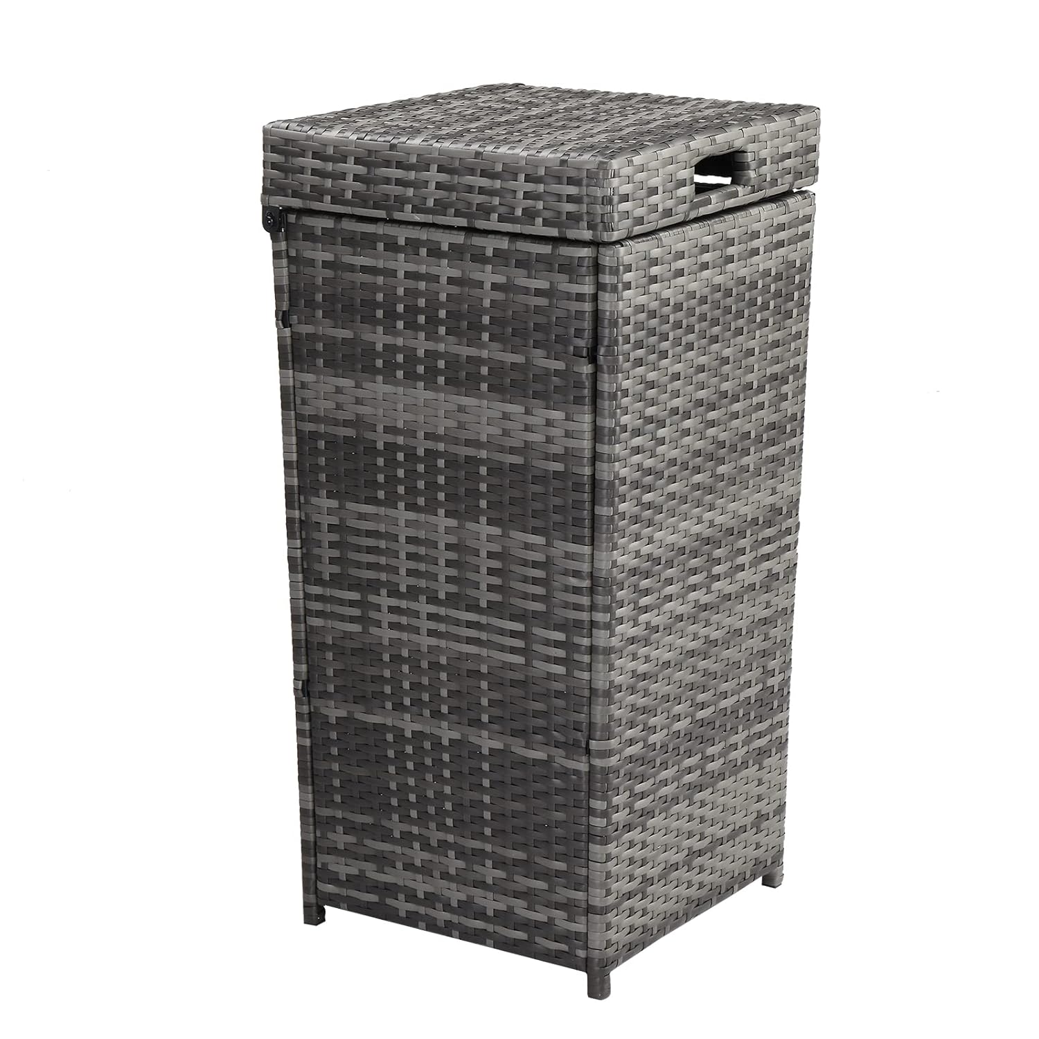 24 Gallon Rattan Trash Can Outdoor Wicker Trash Bin with Lid, Rattan Outdoor Corner Wastebasket Garbage Can w/Sturdy Metal Frame for Backyard, Poolside, Patio and Kitchen Use