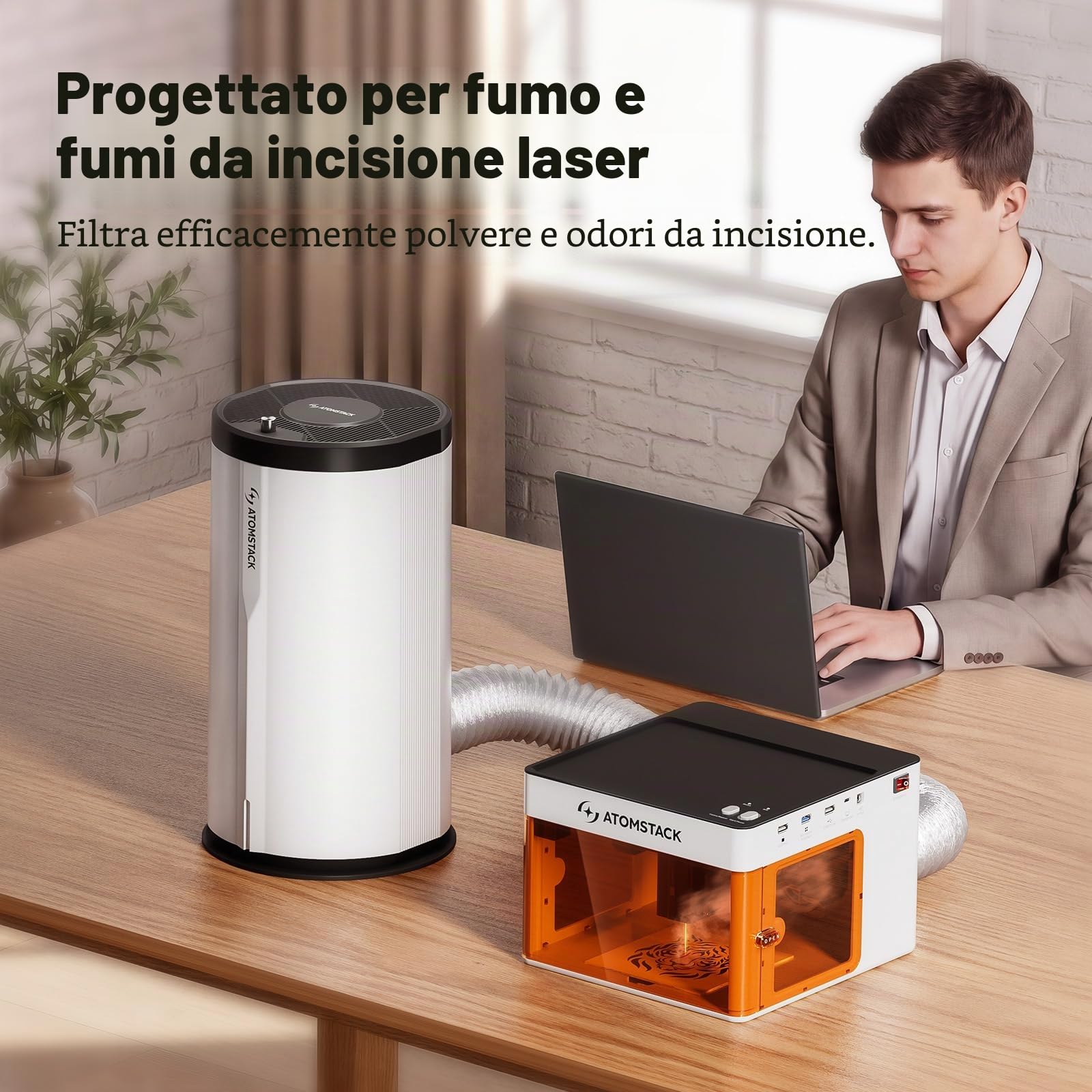 ATOMSTACK Purificatore d'aria D3, filtro sostituibile, detergente per macchina per incisione laser, sistema di filtraggio a 7 strati, set di filtri HEPA per purificatore d'aria