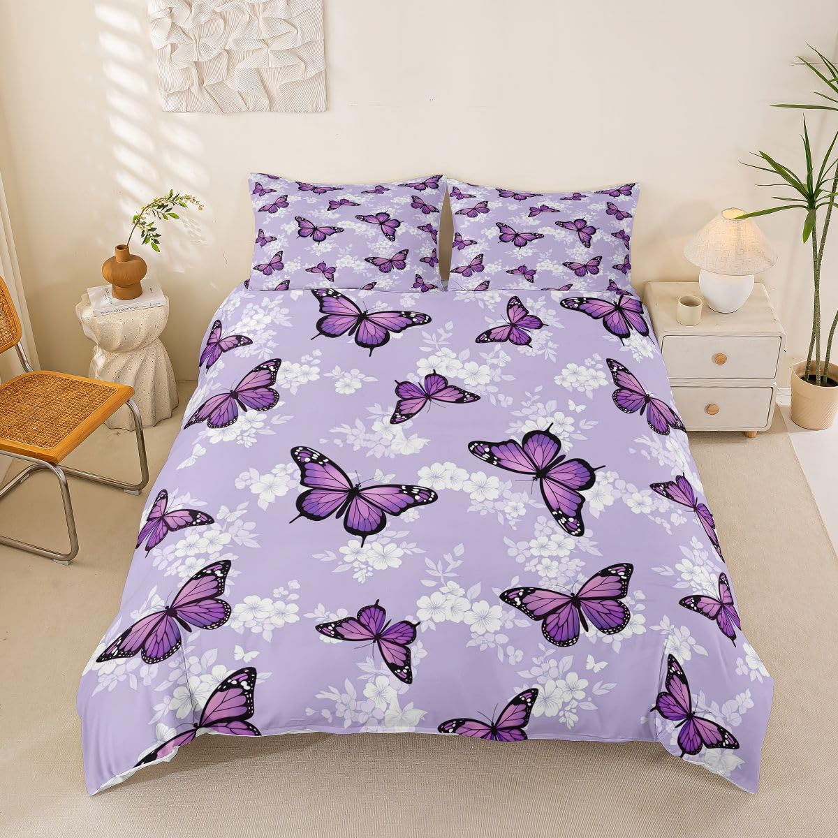 Parure de lit 240x260 cm en microfibre douce motif floral boho Homewish