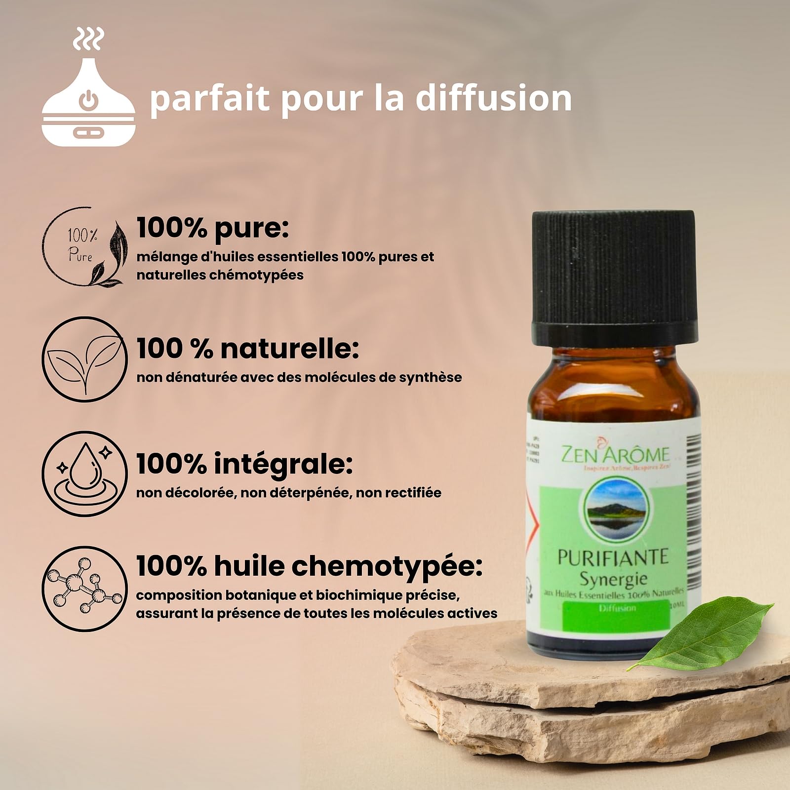 Zen'Arme - Synergie d'Huiles Essentielles Purifiante - Mlange d'Huiles  Essentielles 100% Pure et Naturelle - Utilisation en Diffusion pour  l'Aromathrapie - Analys et Conditionn en France - 10ml : Amazon.fr:  Hygine et Sant