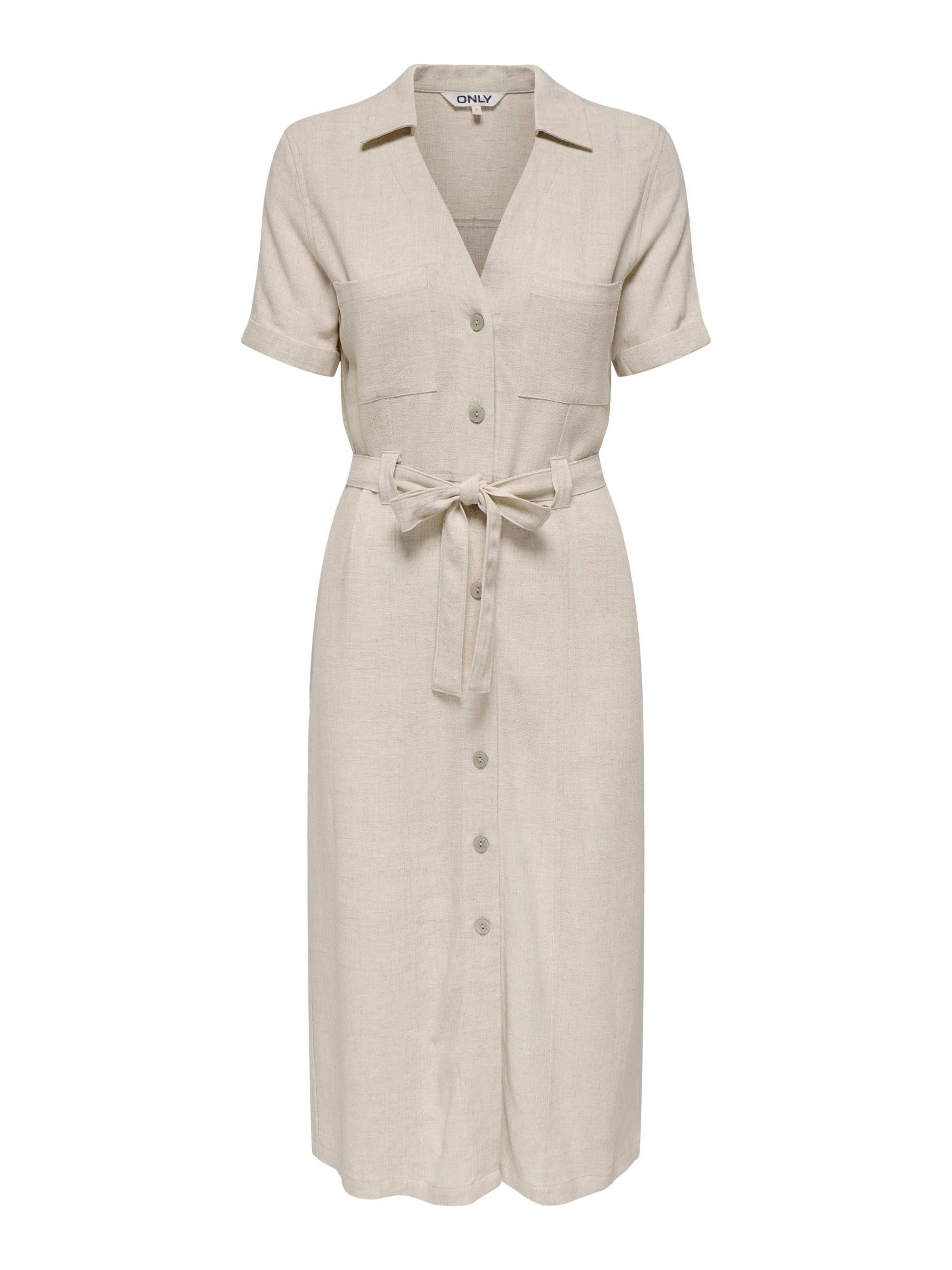 Only Women's Beige Shirt Dresses, S, Linen Shirt Dress In Moonbeam