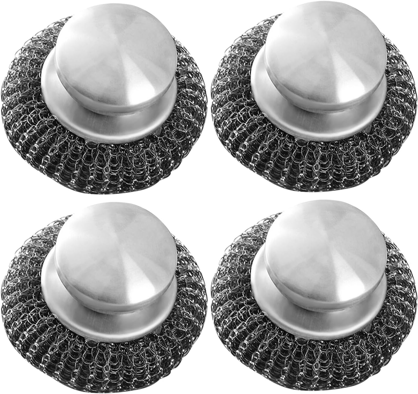 4pcs Steel Dish Scrubber and Handheld Pot Brush Set with Handle, Stainless Steel Scrubbing Tool for Kitchen, BBQ, and Tough Cleaning on Pots and Pans