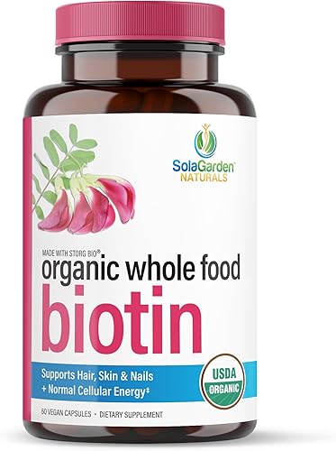 Suplemento de biotina integral – Contiene biotina orgánica certificada a base de plantas de Sesbania Agati Trees – por SolaGarden Naturals. Puede