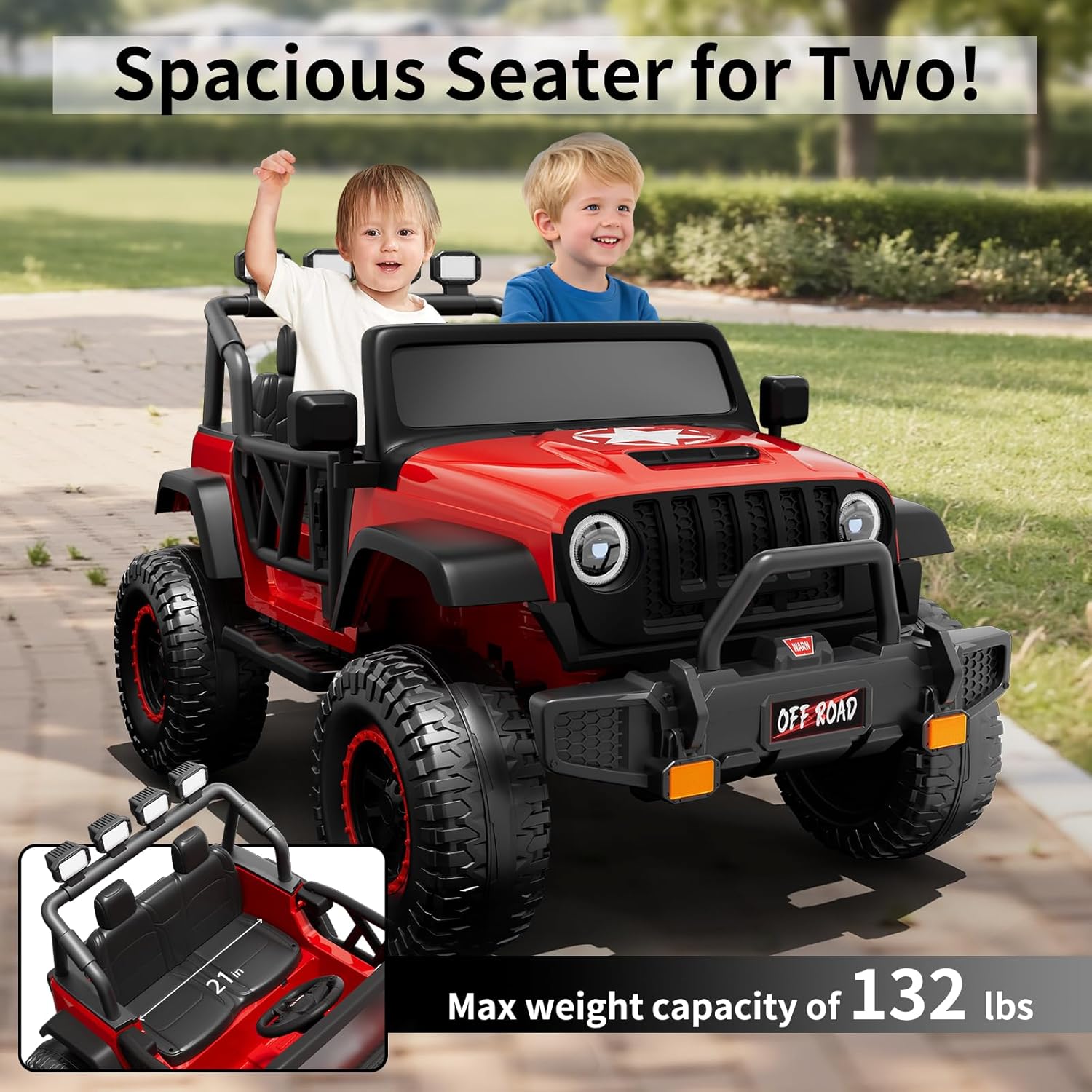 24V Ride On Toys for Kids, 2 Seater Electric Car w/Remote Control, 3 Speeds, Max 6MPH, 4x200W Motor, LED Lights, Spring Suspension, Music