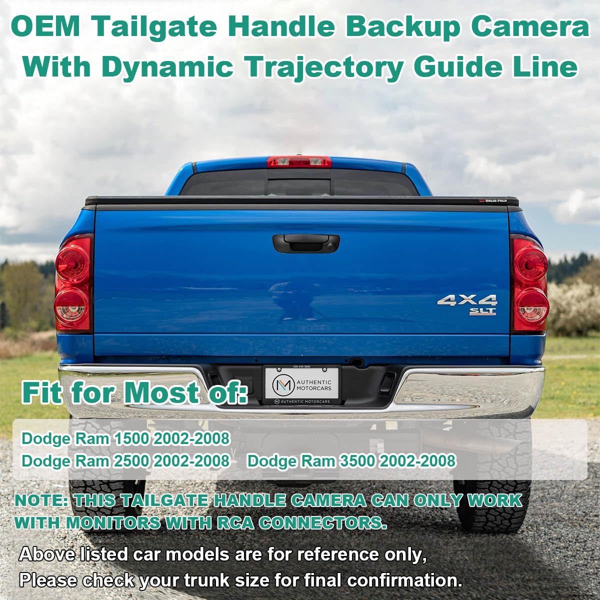 Tailgate Handle Reverse Backup Camera Replacement for Dodge Ram 2002-2008 Ram 1500, 2500, 3500, GreenYi AHD 720P Pickup Rear View Parking Camera with Trajectory Guideline