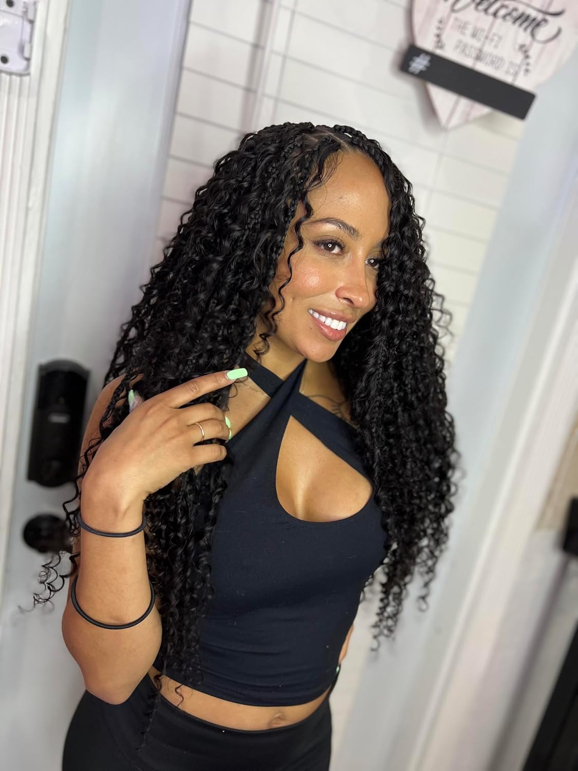 Boho Braids Human Hair for Bohemian Knotless Braids Braiding Hair Wet and Wavy Deep Wave Bulk No Weft 1 Bundle 100g 18 Inches Natural Black.